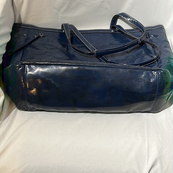 Coach Navy Patent Leather Logo Shoulder Bag - Picture 10 of 12